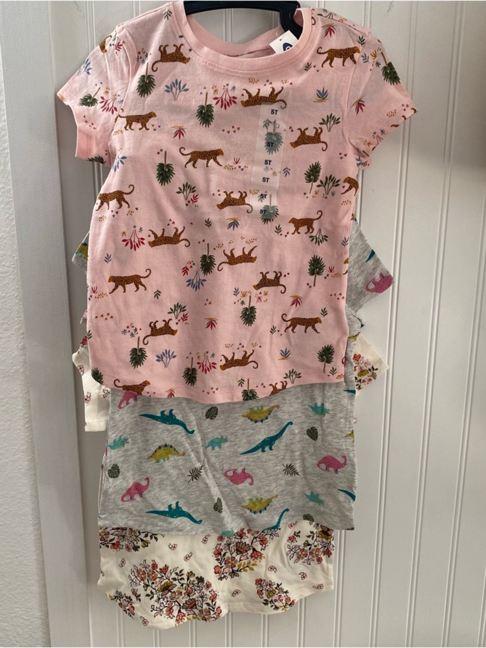 ON Dino, Pink Leopard, and Floral Tees 5T NWT Lot of 3
